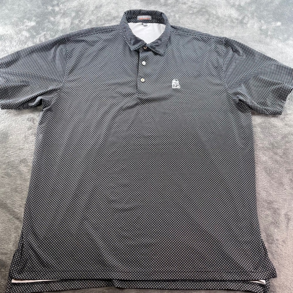 Peter Millar Summer Comfort Polo Shirt Mens XL Black White Print MF14EK23S Golf